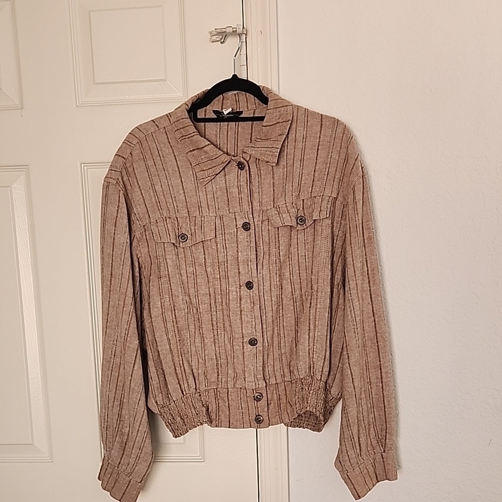 Retro Style Striped Button-Up Jacket Large